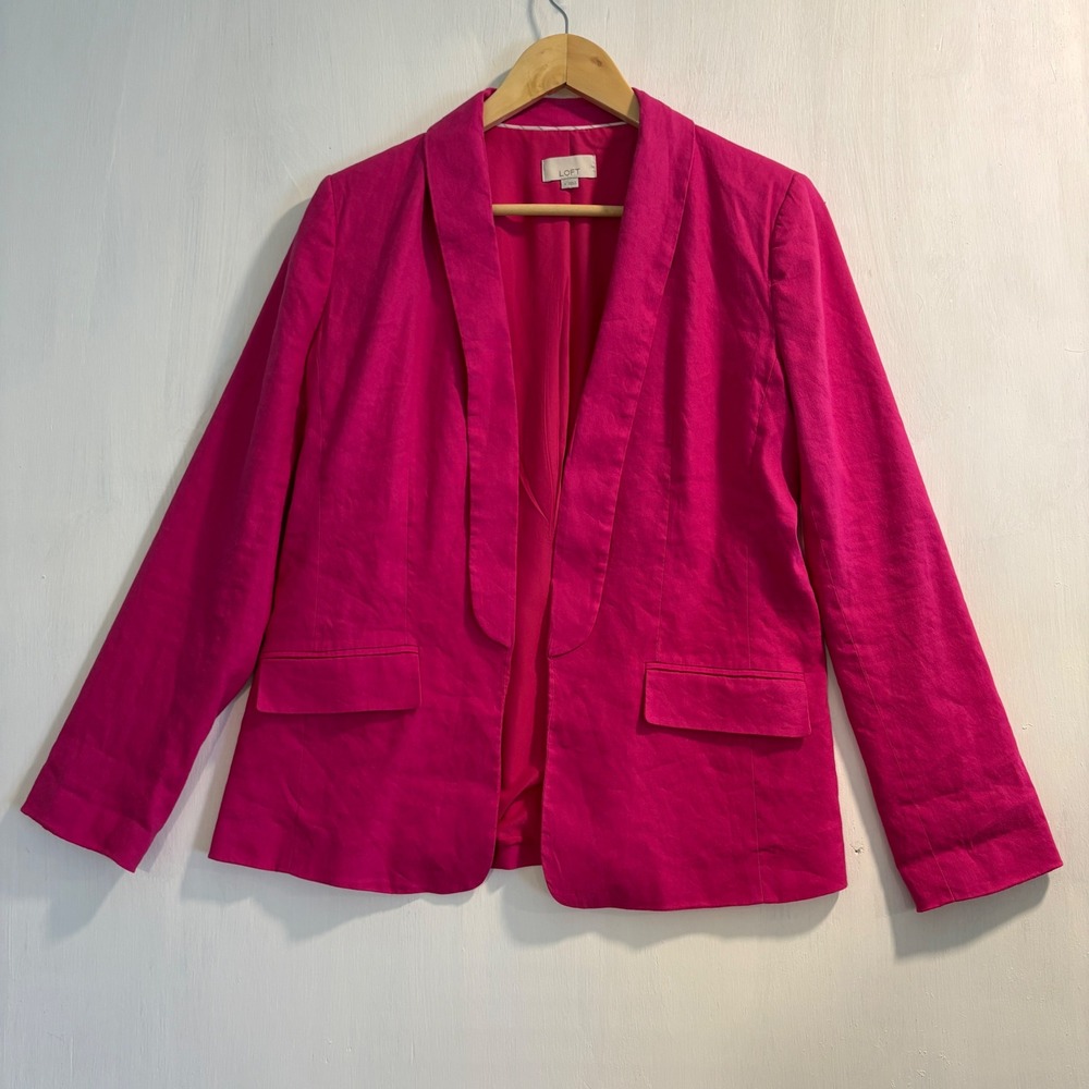 LOFT Womens Hot Pink Linen Blend Open Front Shawl Collar Blazer Size 4